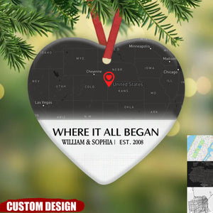 Where it all began - Couple Location Map Personalized Circle Ceramic Ornament - 2024 New Release