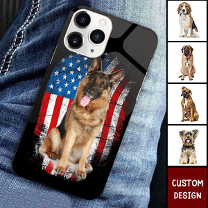 America Dog/Horse Flag - Personalized Black Glass Phone Case