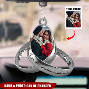 Personalized Photo Couple Silver Rings Acrylic Car Hanging Ornament