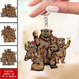 Papa/Dad Bear With Little Kids - Personalized Acrylic Keychain