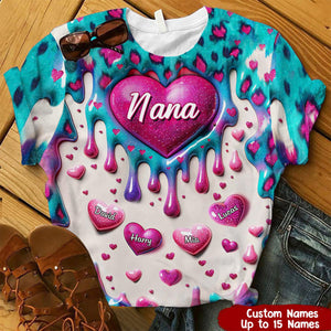 Heart Inflated Effect Leopard Pattern Personalized 3D T-shirt