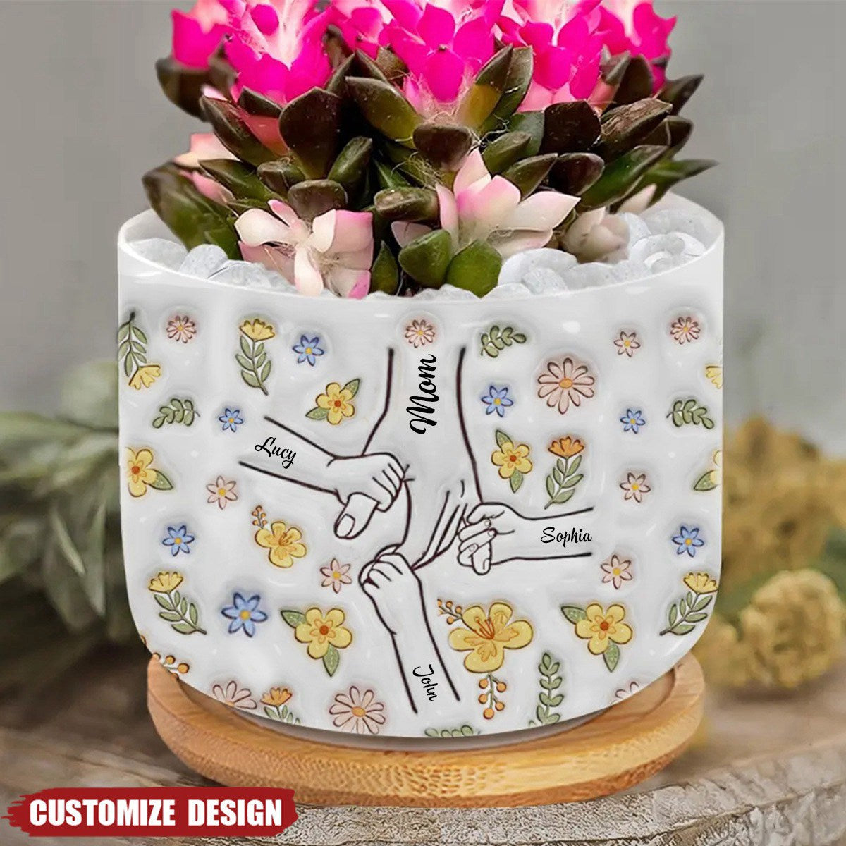 Floral Mom/Nana Hands Together- Personalized Ceramic Plant Pot