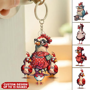 Personalized Nana/Mom Hen WIth Little Kids Acrylic Keychain-Gift For Mother's day