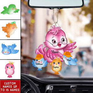 Personalized Nana/Mom Bird WIth Little Kids Acrylic Car Ornament-Gift For Mother's day