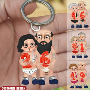 Old Couple Holding Balloons Personalized Acrylic Keychain - Gift For Couple