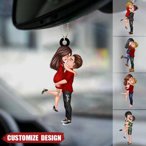 New Release - Personalized Doll Couple Kissing Hugging Car Ornament - Gift For Couple