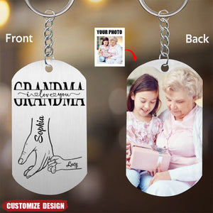 Mom/Grandma We Love You Hand In Hand - Personalized Stainless Steel Keychain