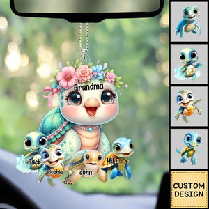 Mama/Nana Turtle With Little Kids - Personalized Acrylic Ornament- Gift For Mom, Grandma