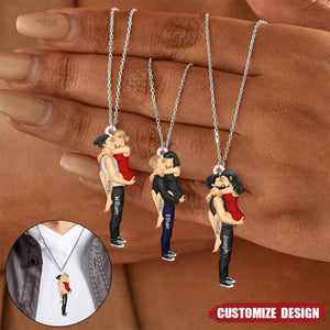 Personalized Couple Kiss Stainless Steel Necklace