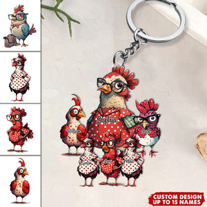 Personalized Nana/Mom Hen WIth Little Kids Acrylic Keychain-Gift For Mother's day