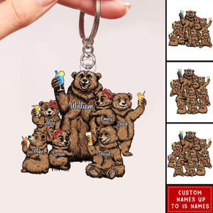 Papa/Dad Bear With Little Kids - Personalized Acrylic Keychain