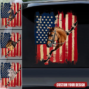 Personalized America horse flag printed decal - gift for horse lovers