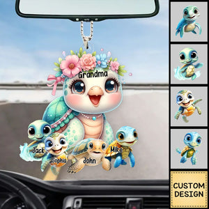 Mama/Nana Turtle With Little Kids - Personalized Acrylic Ornament- Gift For Mom, Grandma