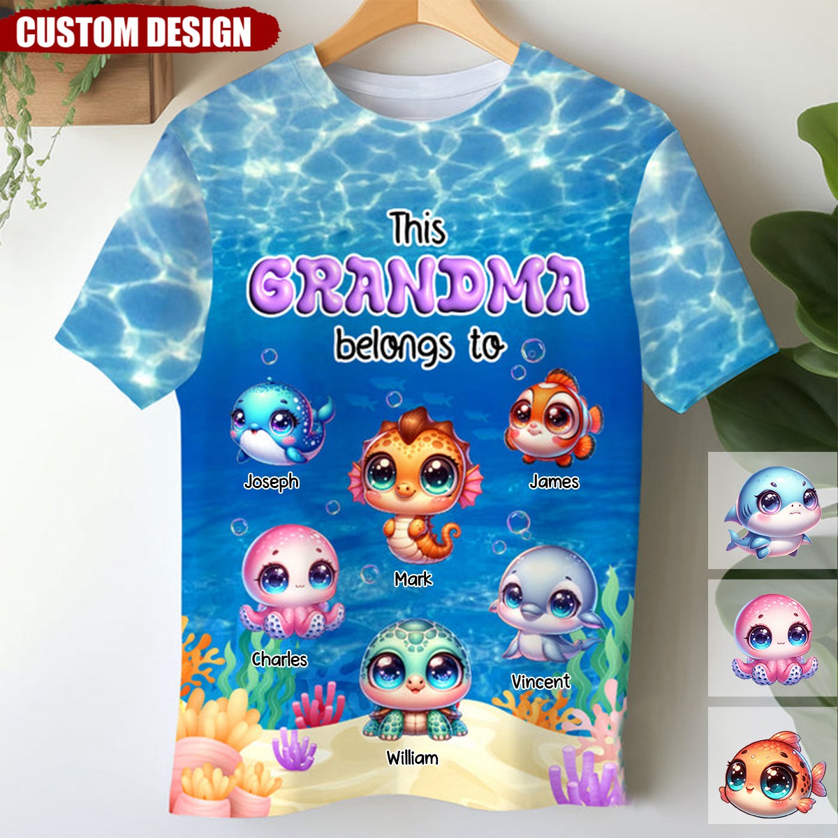 Personalized This Grandma/Mom Belongs To Cute Sea Animal Kids 3D T-Shirt
