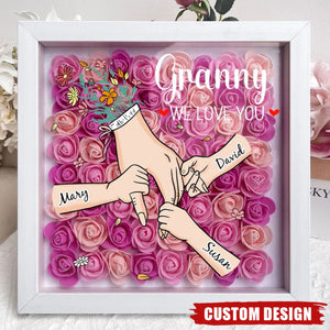 Grandma We Love You - Personalised Flower Shadow Box With Name