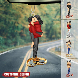 New Release - Personalized Couple Kissing Hugging Ring Car Ornament- Gift For Couple