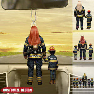 Firefighter Mom/Grandma With Kids - Personalized Acrylic Car Ornament
