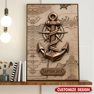 Nautical Anchor Vintage Nautical Map Fragment-Personalized Poster