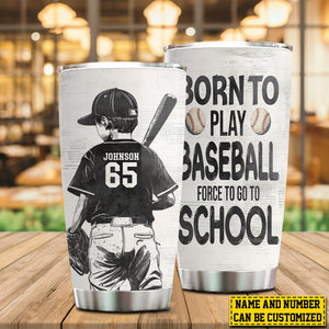 Personalized School Baseball Kid Tumbler, Born To Play Baseball Stainless Steel Tumbler Gift For Baseball Lovers