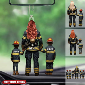 Firefighter Mom/Grandma With Kids - Personalized Acrylic Car Ornament