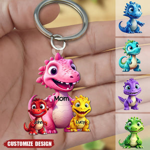 Personalized Dinorsaur Mom/Grandma And Kids Acrylic Keychain