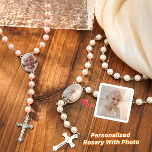 Personalized Memorial Rosary Beads Cross Photo Necklace
