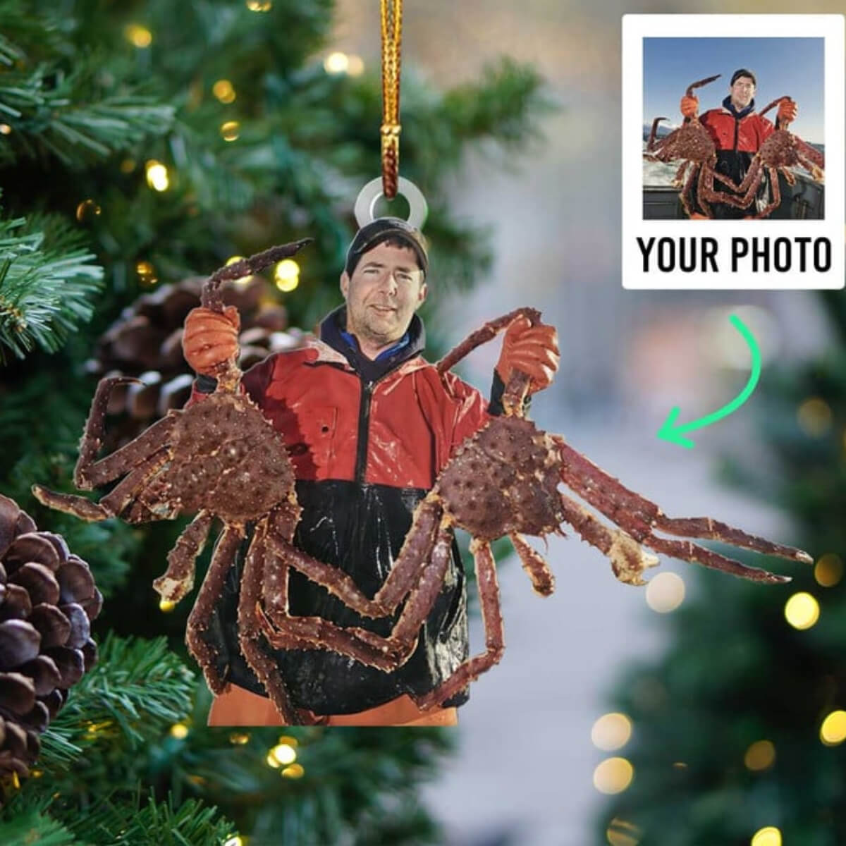Personalized Fishing/King Crab Upload Photo Christmas Ornament
