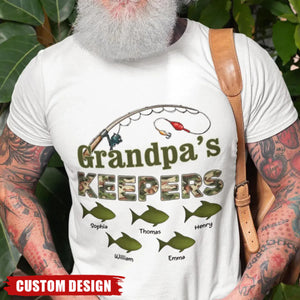 Grandpa's Keepers Camouflage Pattern Fishing Personalized Shirt, Unique 2025 Father's Day Gift For Grandpa, Dad