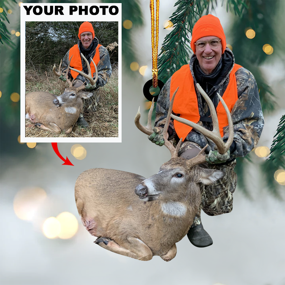 Personalized Hunting Upload Photo Christmas Ornament