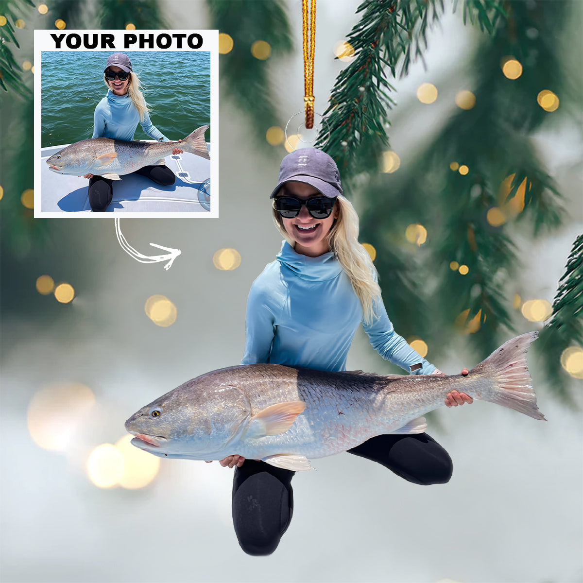 Personalized Fishing Upload Photo Christmas Ornament