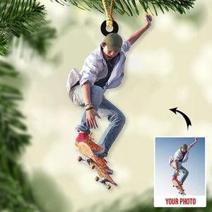 Personalized Skateboarding Upload Photo Christmas Ornament