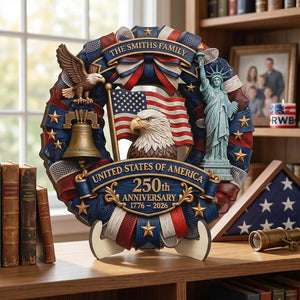 USA 250th Anniversary Wooden Plaque - Eagle Liberty Bell Decor