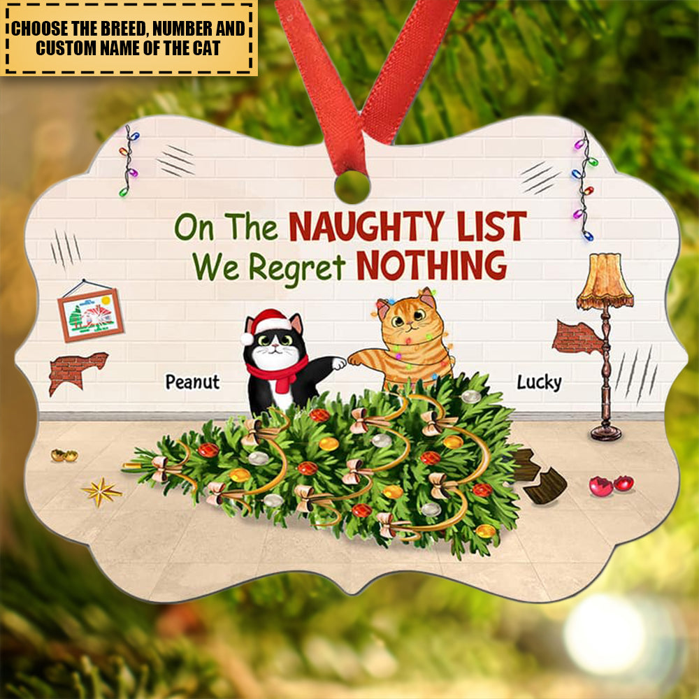 Naughty Cats Regret Nothing Personalized Christmas Ornament