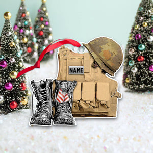 Personalized Ornament Military Veteran Uniform Tactical Combat Vest Combat Boots Helmet 2 Sides Flat Acrylic Ornament For Military Veteran
