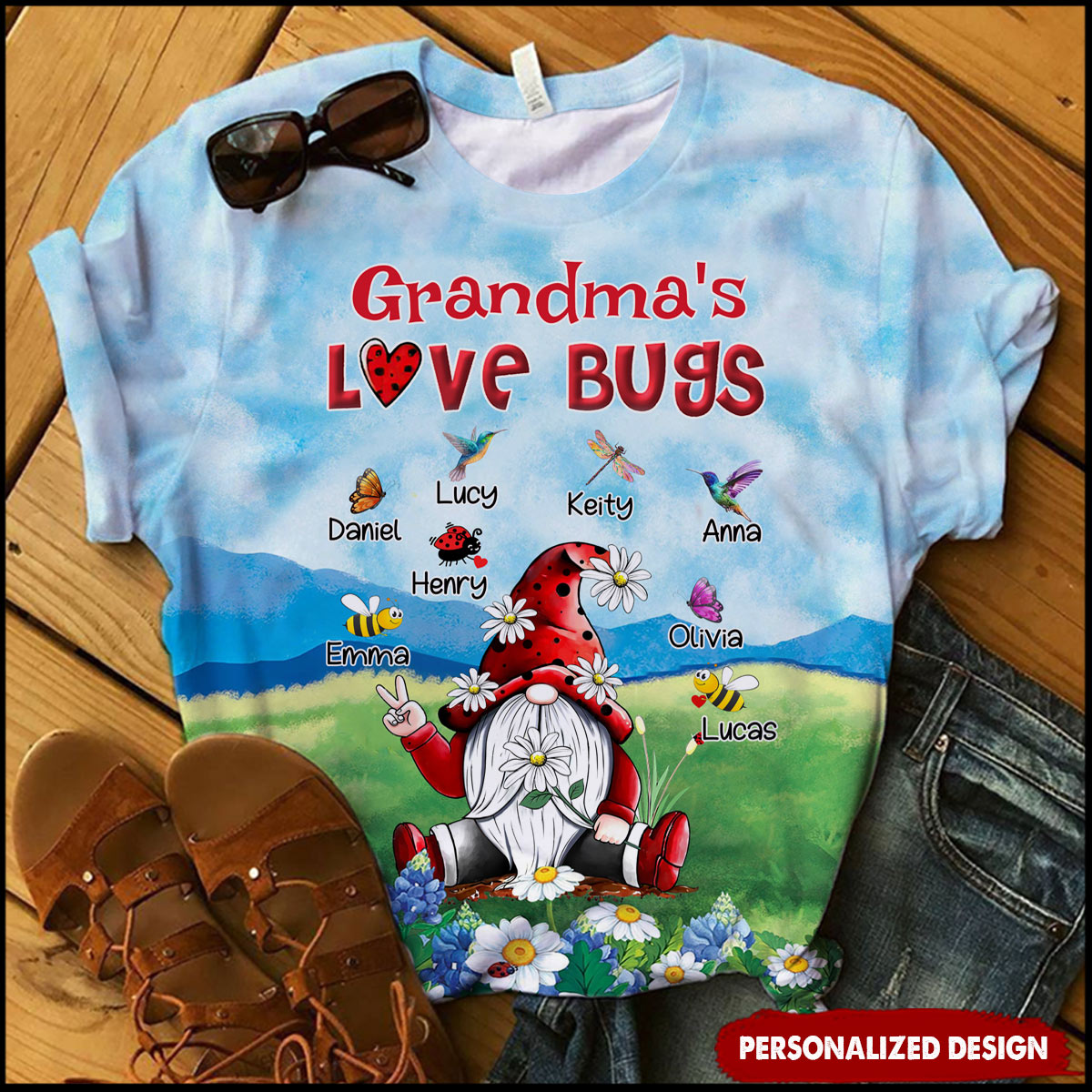 Grandma's Love Bugs Personalized 3D T-shirt