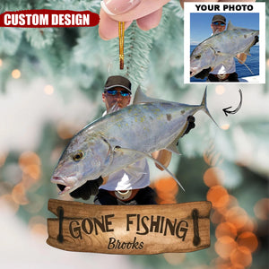 Gone Fishing - Personalized Custom Photo Mica Ornament - Christmas Gift For Fishing Lovers, Fishers, Family