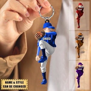 Custom Personalized Baseball Boy Throwing The Ball Acrylic Keychain, Gift for Baseball Lovers