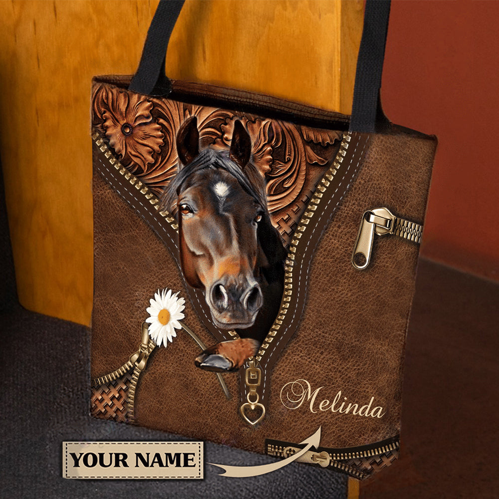 Personalized Horse Zipper Pattern Brown All Over Tote Bag