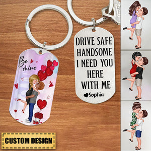 Drive Safe - Personalized Doll Couple Kissing Engraved Stainless Steel Keychain