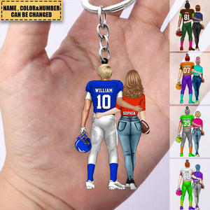 Personalized Couple Football Player Acrylic Keychain - Gift For Couple - Gift For Football Lover