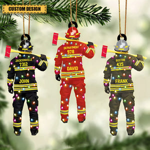 Firefighter Department With Christmas Light Personalized Acrylic Christmas Ornament