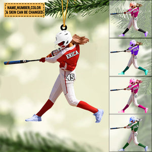 Personalized Softball/Baseball Player Batting Christmas Ornament