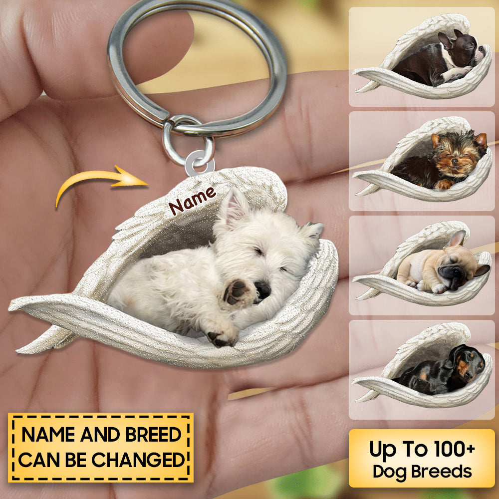 New Personalized Stainless Dog Sleeping Angel Keychain-Great Gift Idea For Dog Lovers
