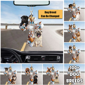 Personalized Dog Seashells Cross Car Hanging Ornament