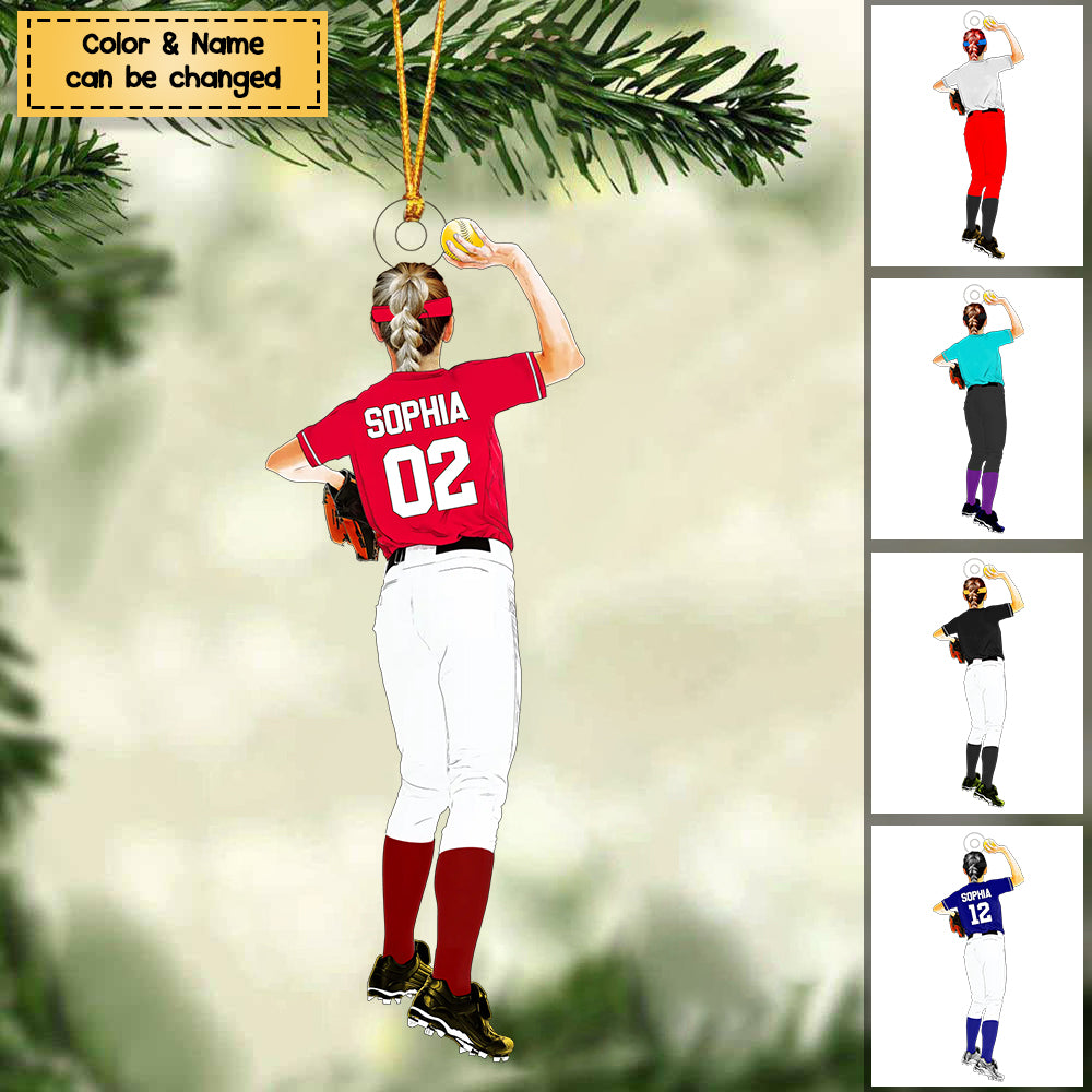 Personalized Softball Acrylic Ornament, Gift For Softball Players