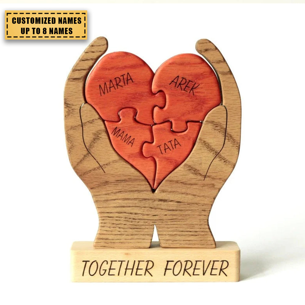 New Release - Personalized Heart Family Wooden Art Puzzle, Gift For Family