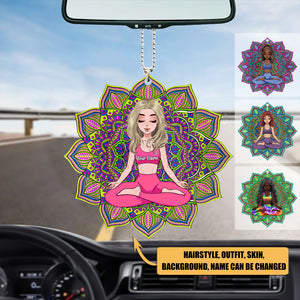 Yoga Girl With Mandalas Background Meditation Version Personalized Car Ornament