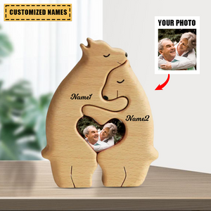 Personalized Bear Couple Wooden Art Puzzle With Names And Photo - Gift For Couple
