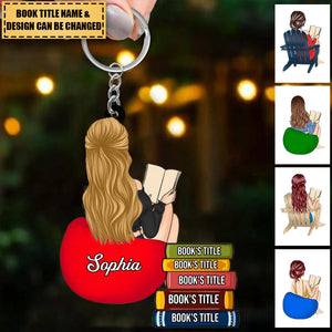 Personalized Girl Reading Custom Book Name Acrylic Keychain, Gift For Book Lovers