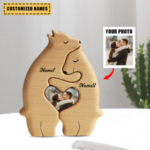 Personalized Bear Couple Wooden Art Puzzle With Names And Photo - Gift For Couple